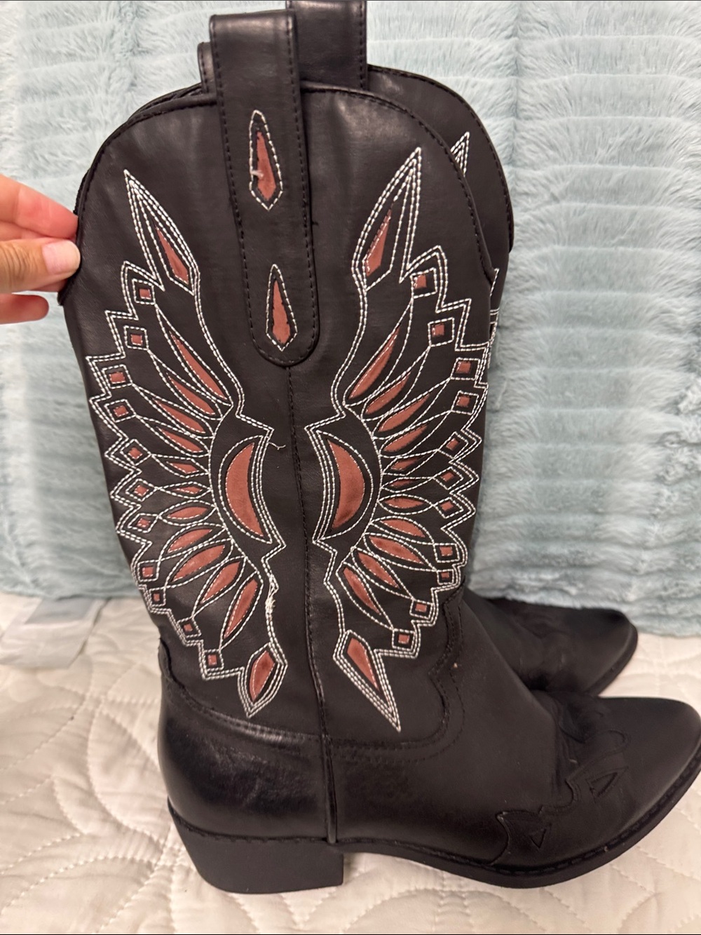 Coconuts by Matisse Black Western Embroidered Boots with Brown Accents
